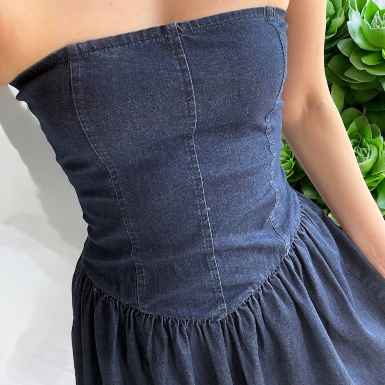 Denim Straplez Elbise