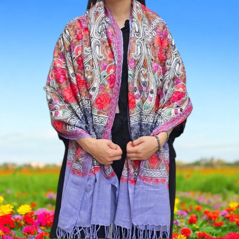 El işi İpek işlemeli Kaşmir Şal