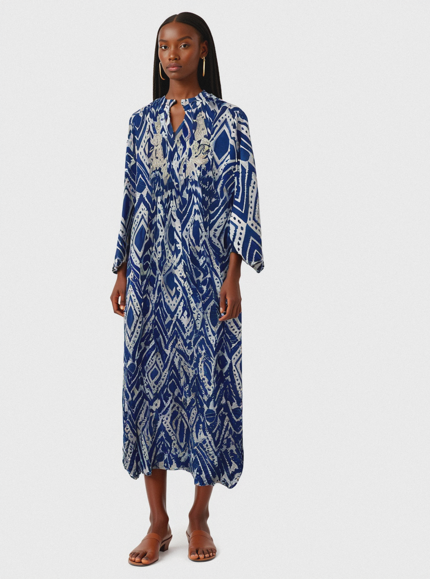 Indigo Kaftan Pamuklu Elbise