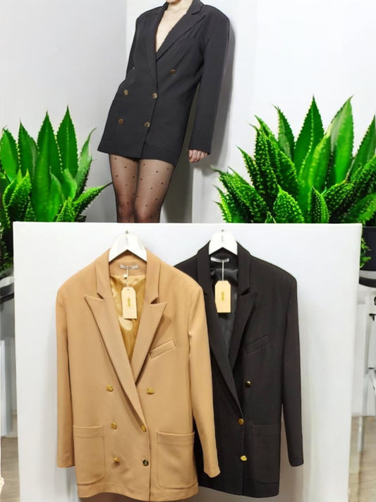 Oversize Gold Düğme Kruvaze Ceket