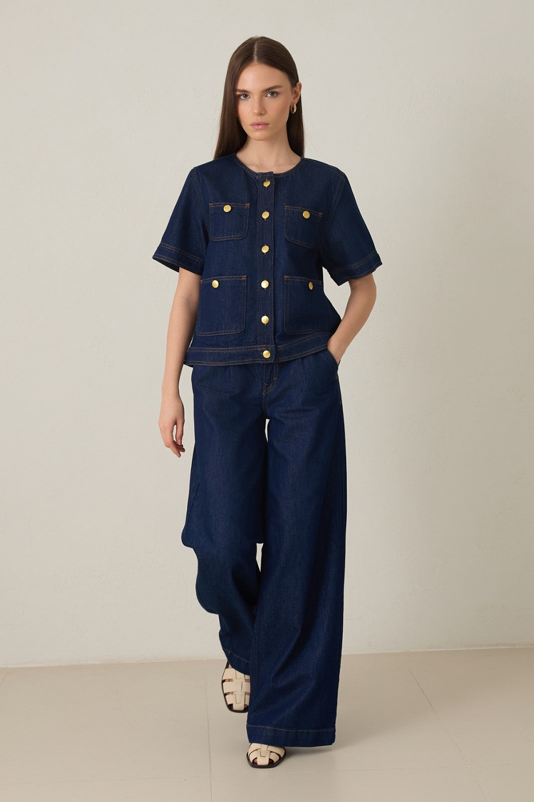 Denim Gold Düğme Ceket