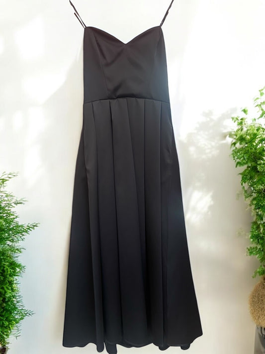Straplez Saten Midi Elbise