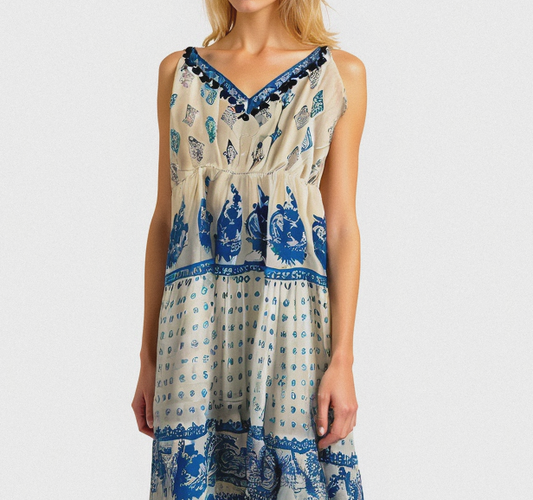 Blue Bohem Pamuklu Mini Elbise