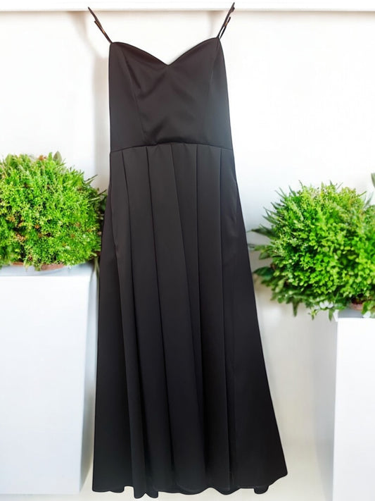 Straplez Saten Midi Elbise