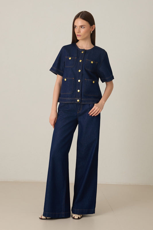Denim Gold Düğme Ceket