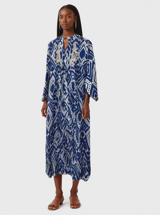 Indigo Kaftan Pamuklu Elbise