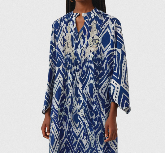 Indigo Kaftan Pamuklu Elbise